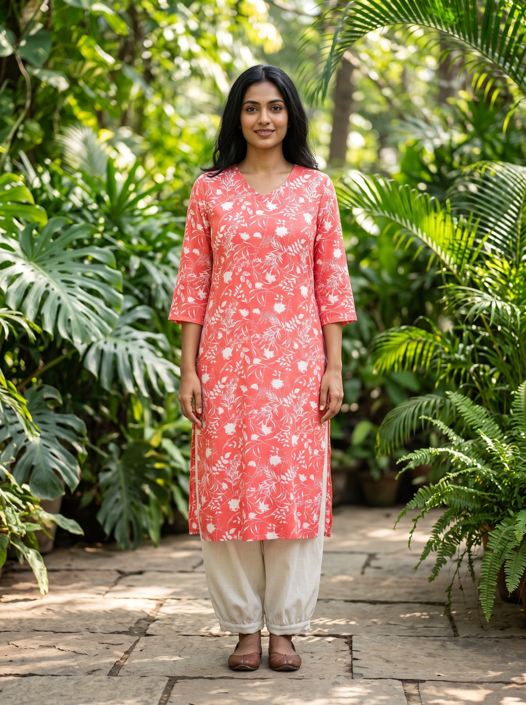 Savanya Peach Floral Print Kurti