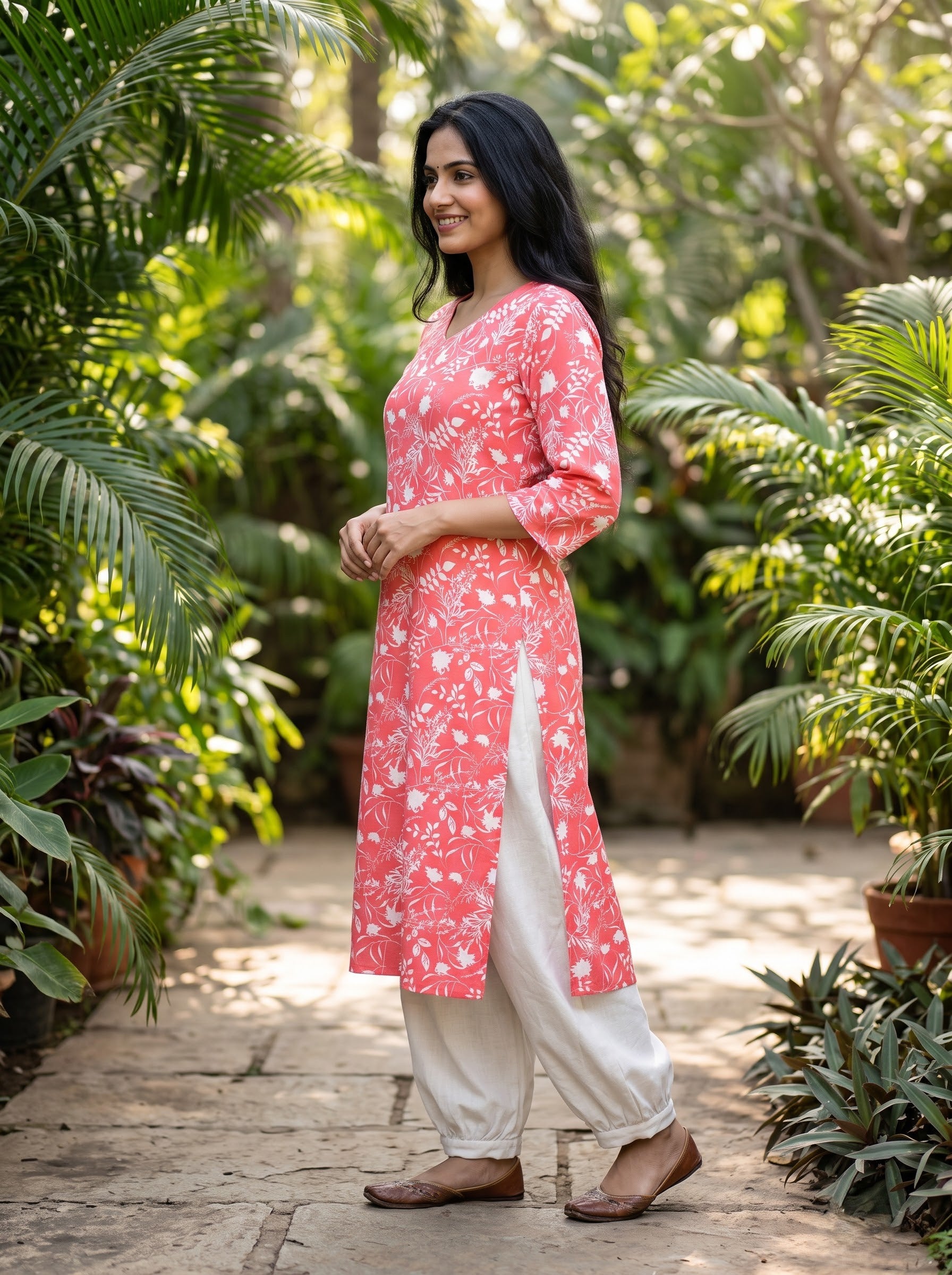 Savanya Peach Floral Print Kurti