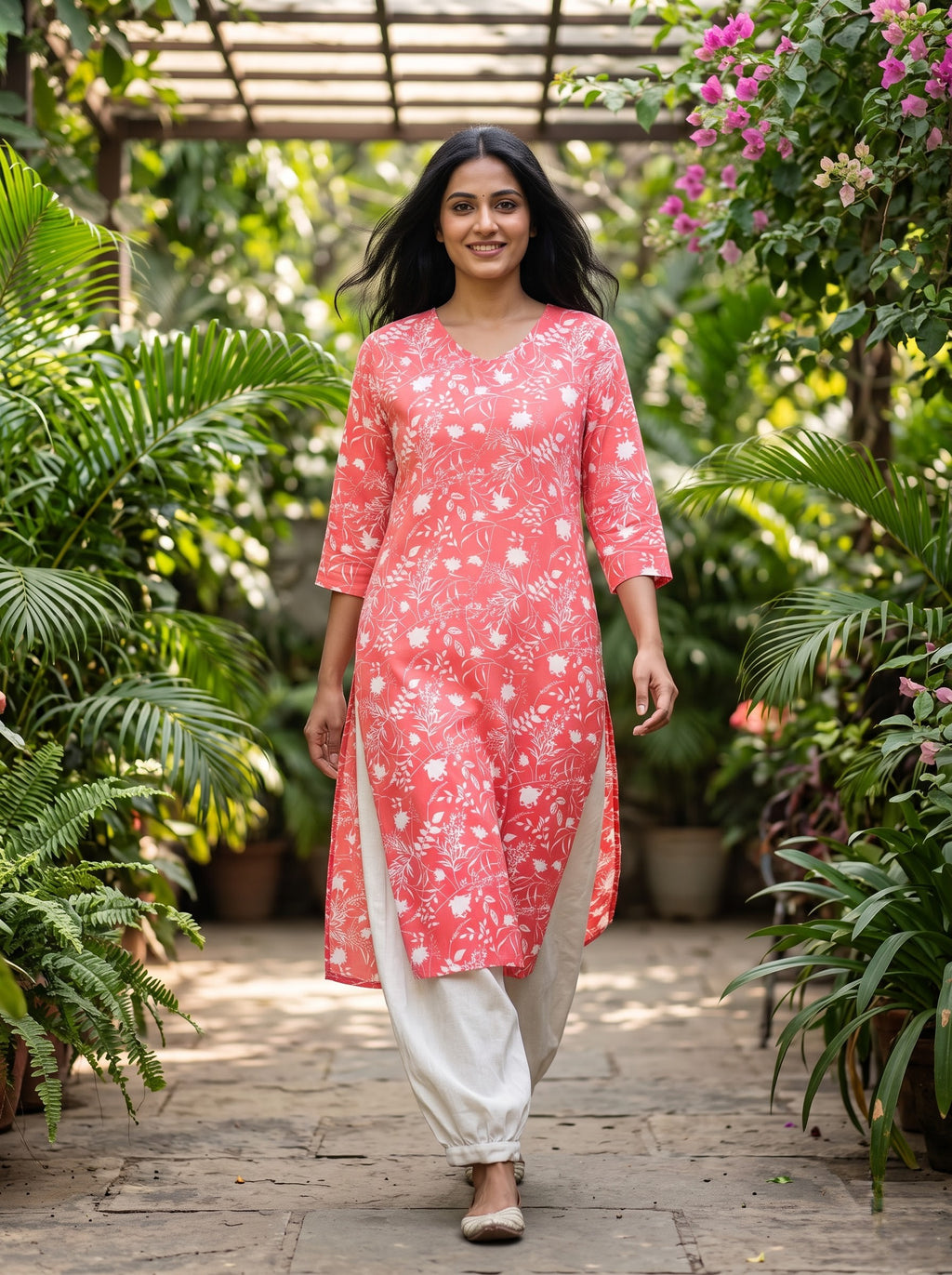 Savanya Peach Floral Print Kurti