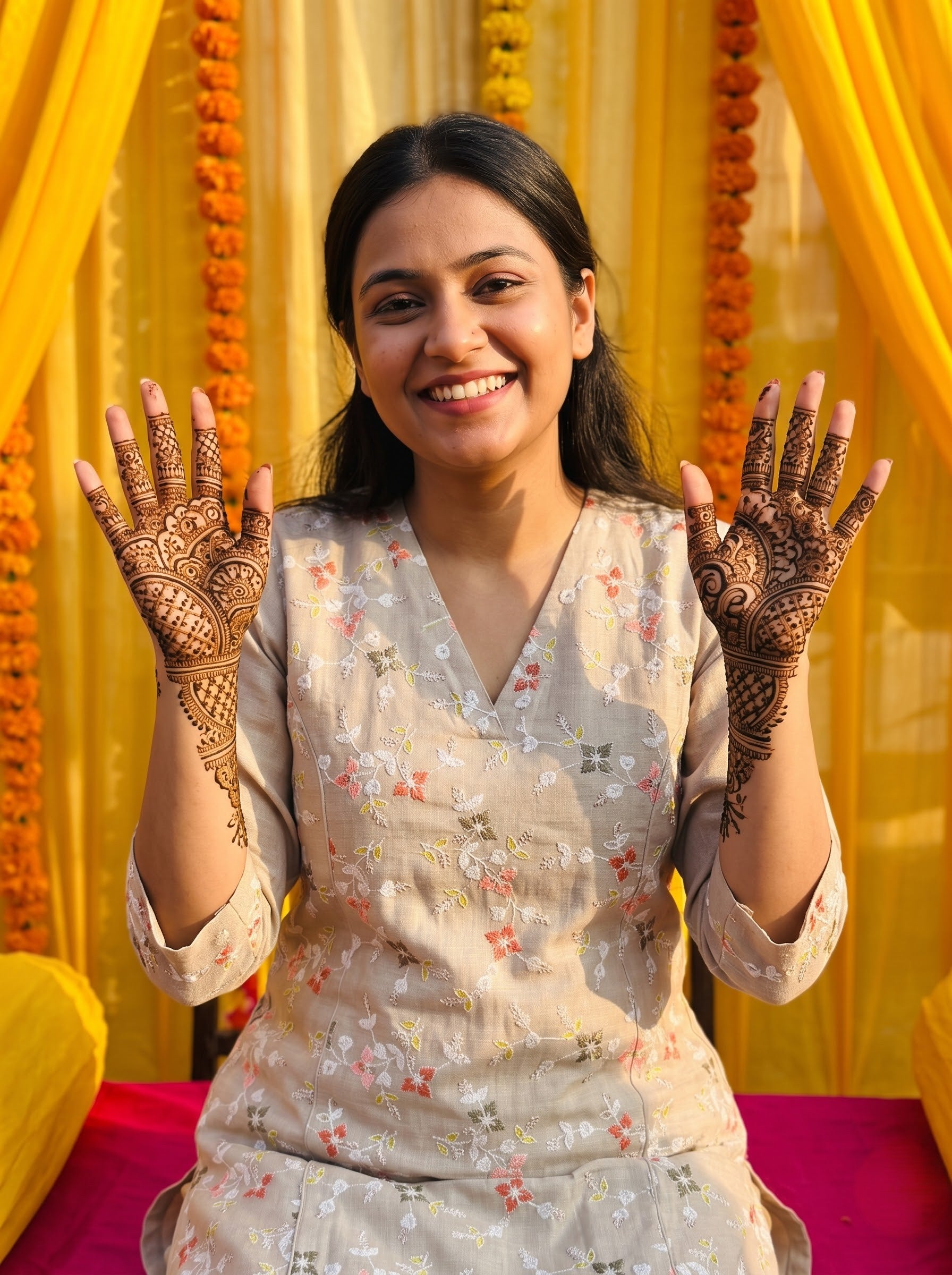 Savanya Beige Floral Print Kurta
