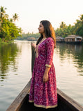 Burgundy Cherry Brown Print Dress - houseboat side profile