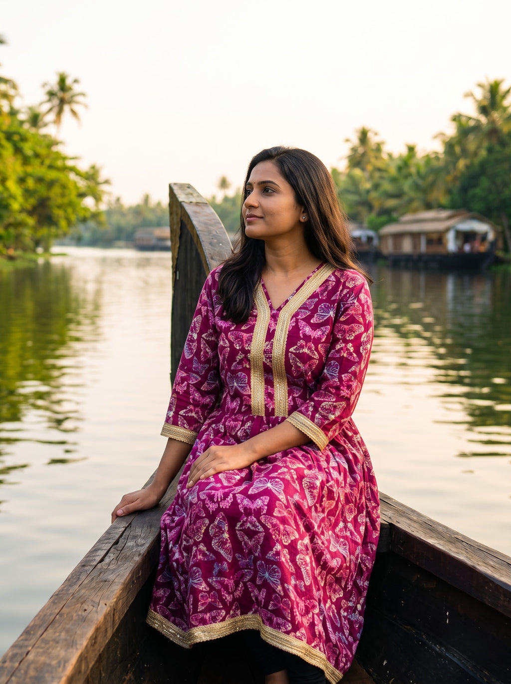 Burgundy Cherry Brown Print Dress - lifestyle portrait
