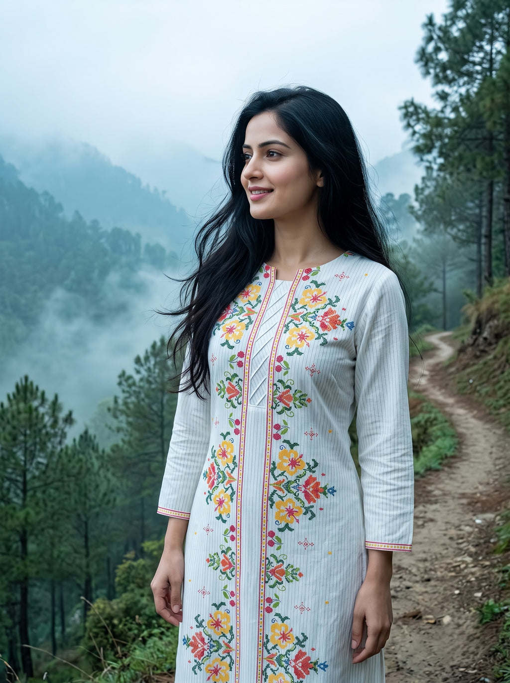 Savanya White Round-Neck Dress