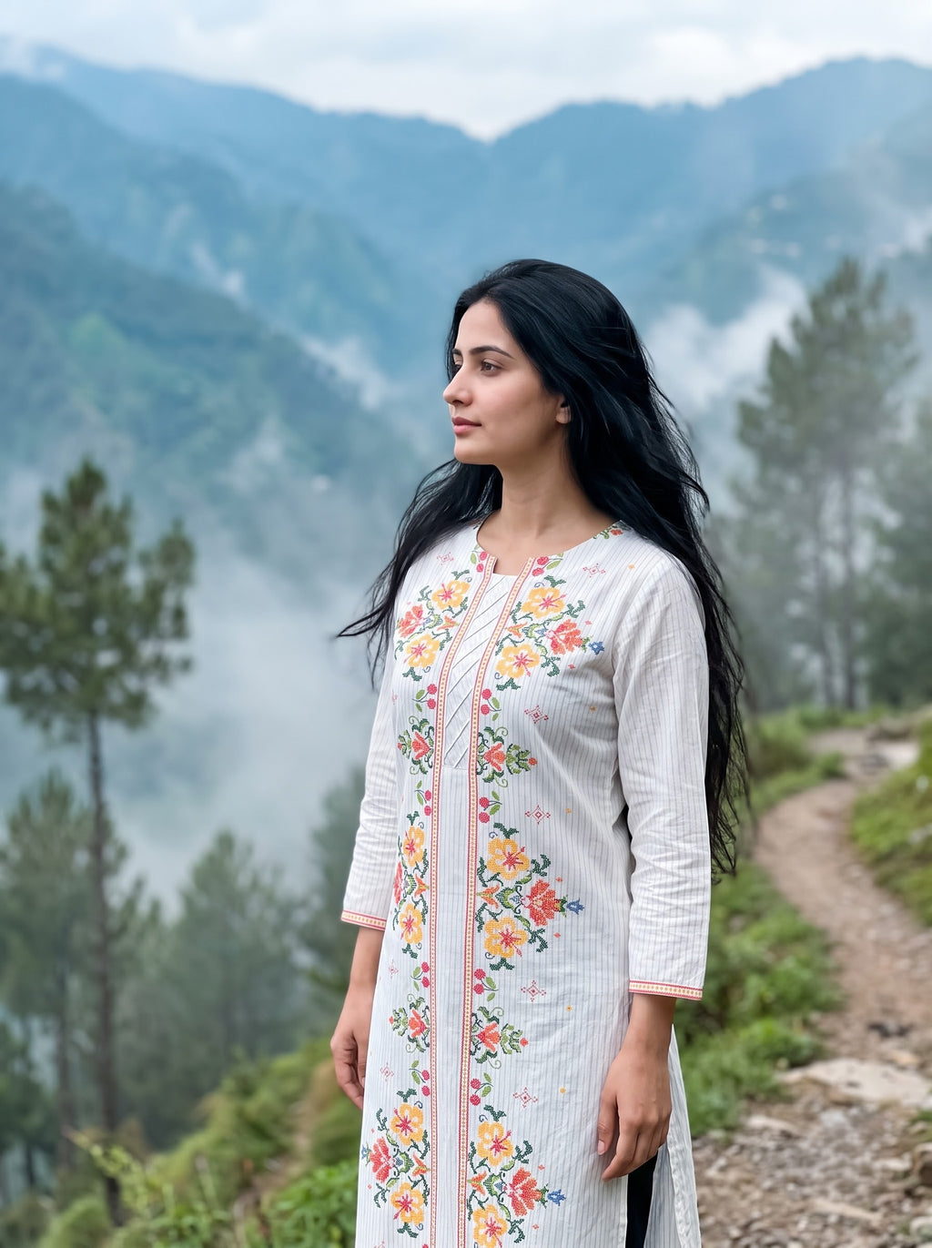 Savanya White Round-Neck Dress
