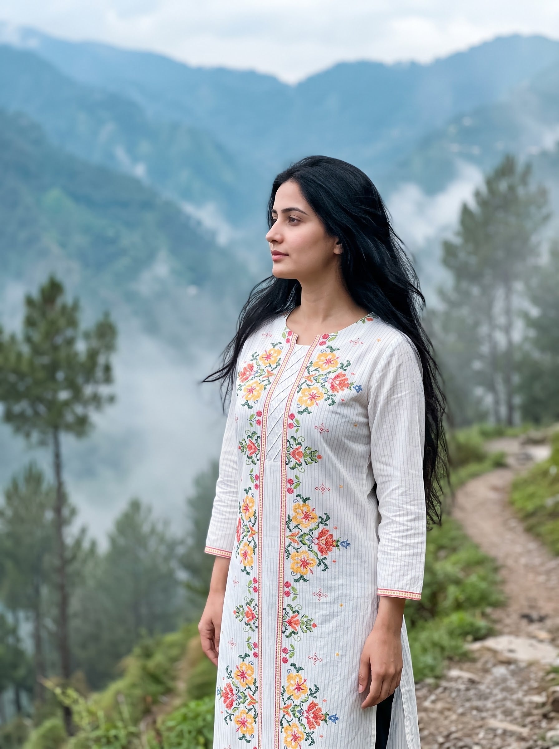 Savanya White Round-Neck Dress