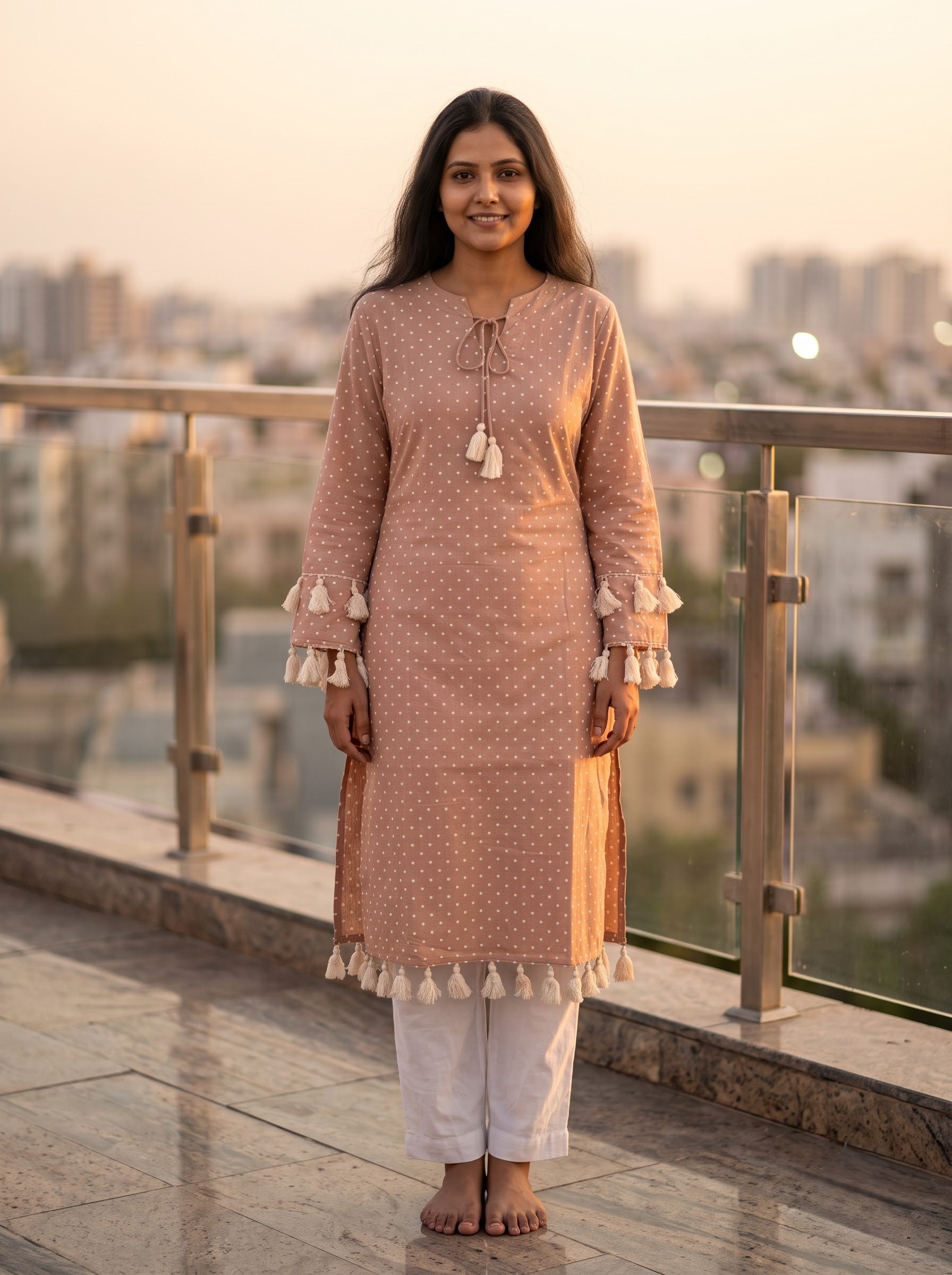 Savanya Light Brown Polka Dot Dress