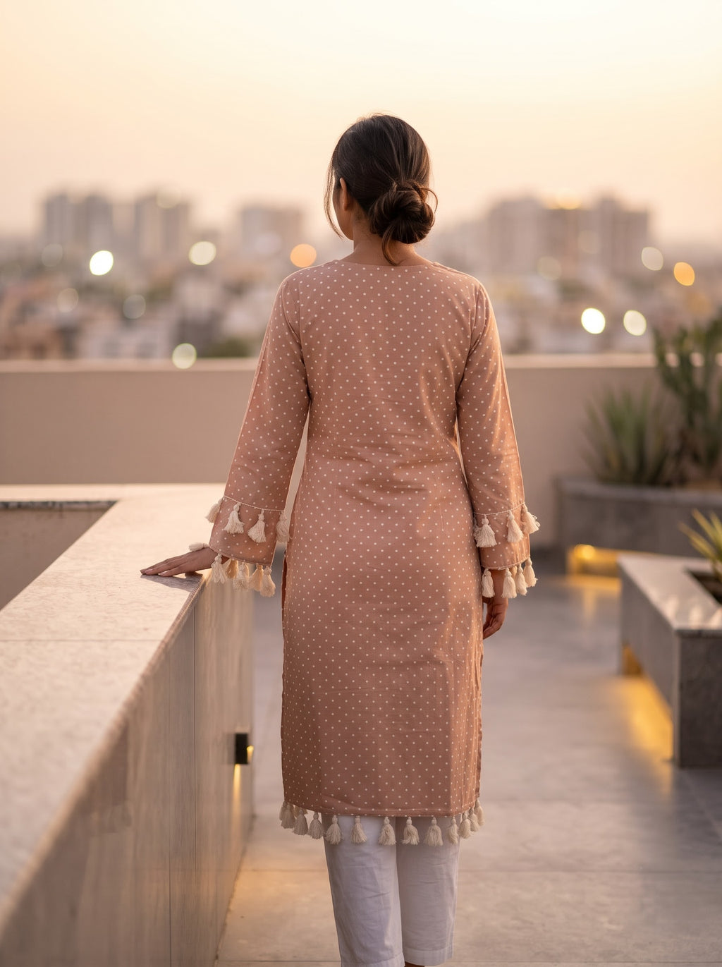 Savanya Light Brown Polka Dot Dress