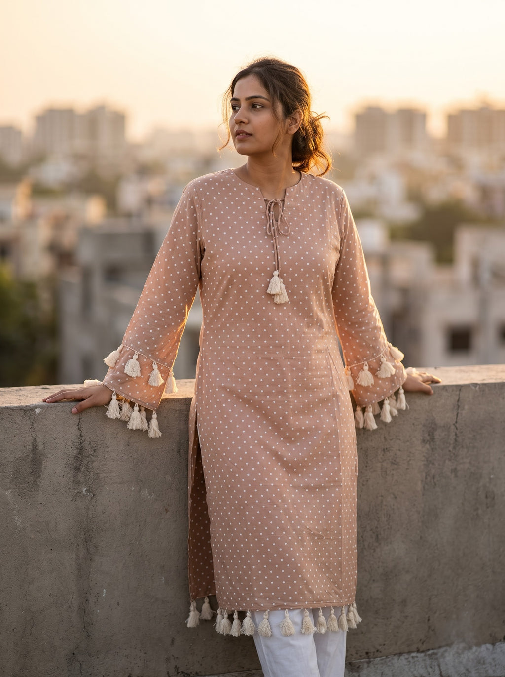 Savanya Light Brown Polka Dot Dress