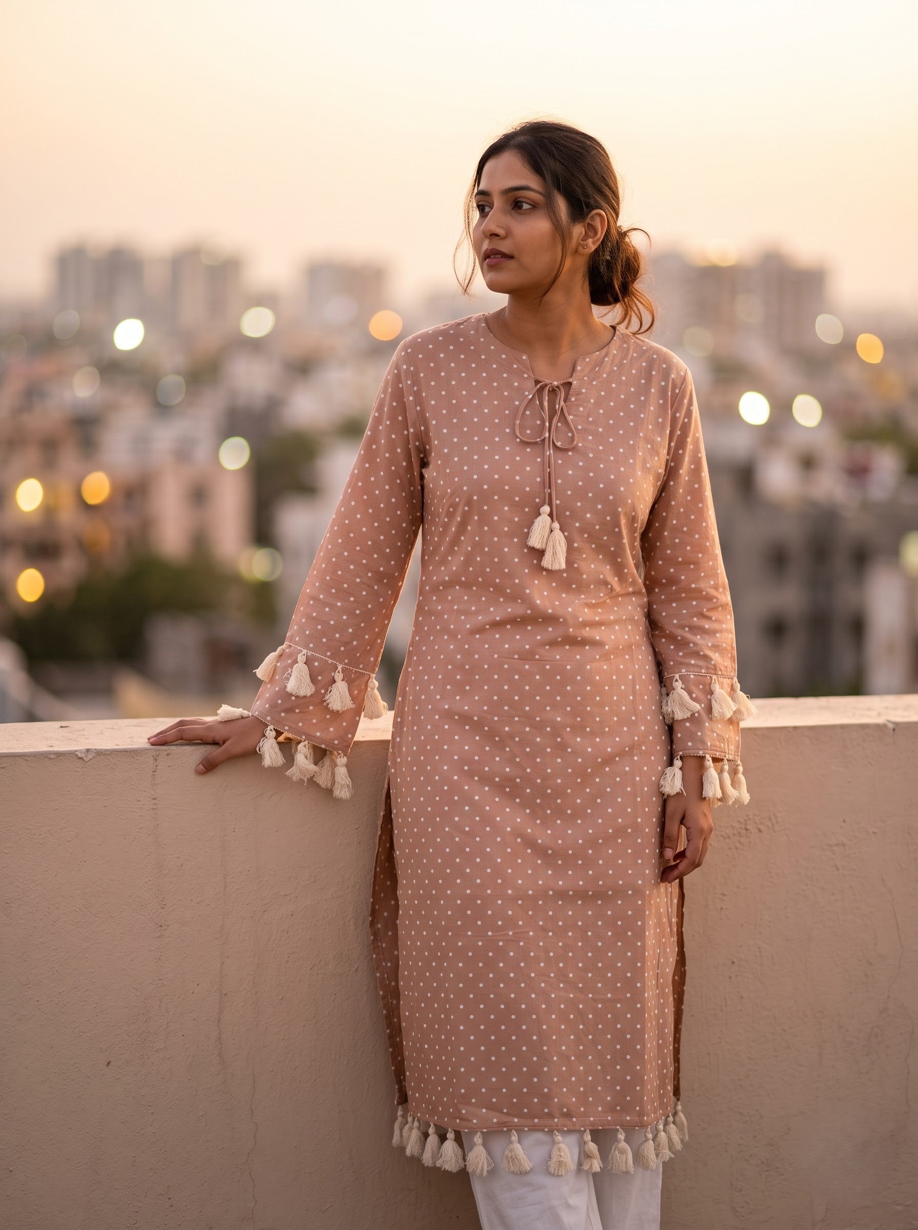 Savanya Light Brown Polka Dot Dress