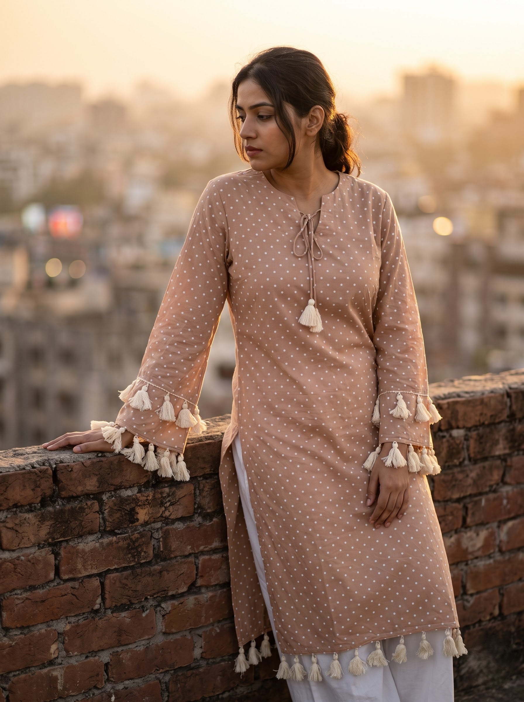 Savanya Light Brown Polka Dot Dress