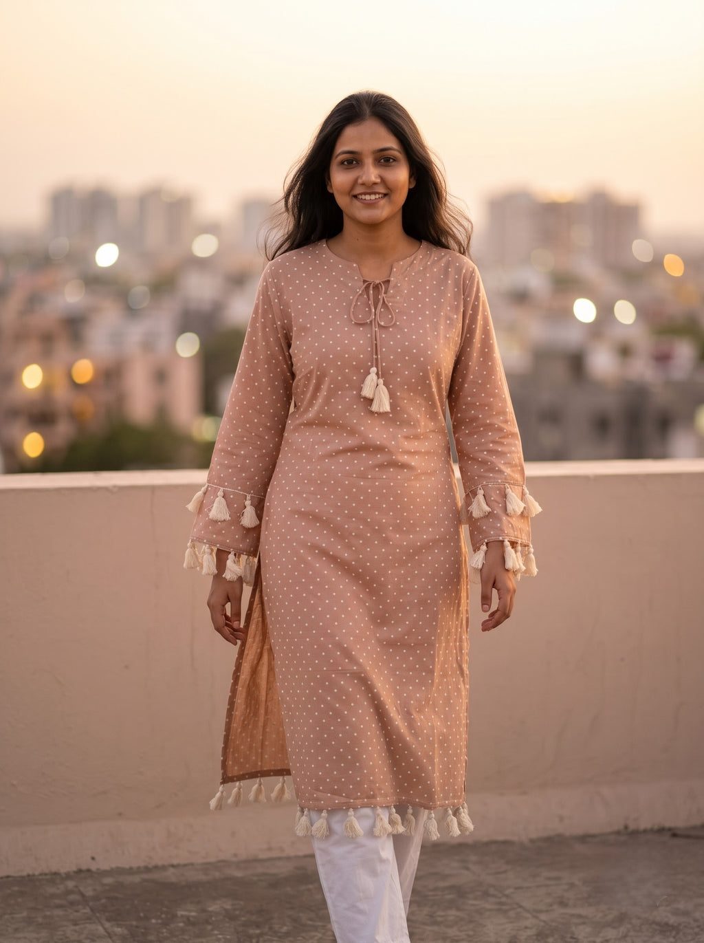 Savanya Light Brown Polka Dot Dress