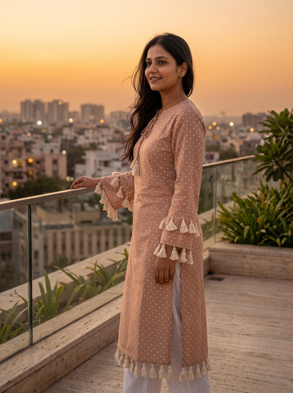 Savanya Light Brown Polka Dot Dress