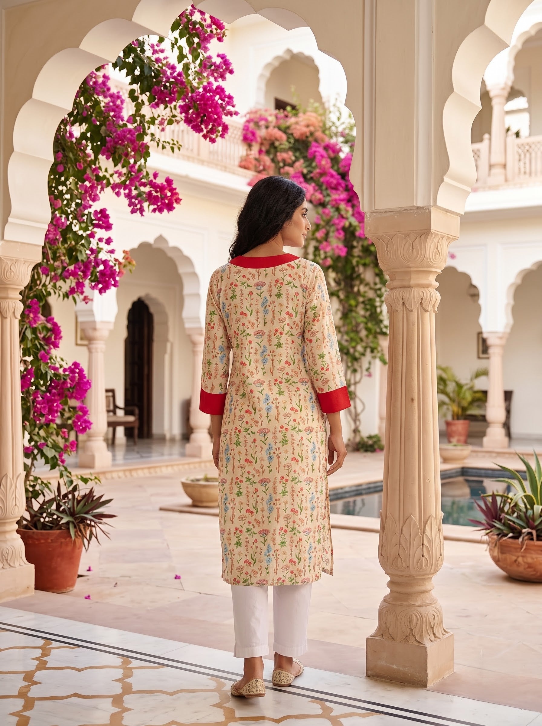 Savanya Warm White Floral V-Neck Dress