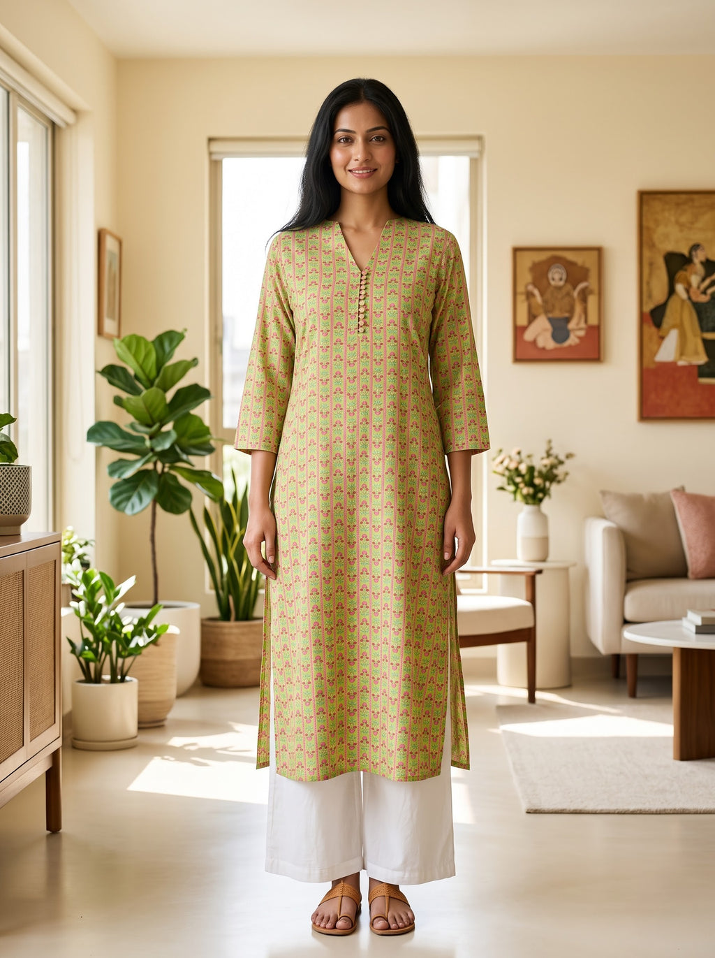 Savanya Green Floral Print Loop Dress