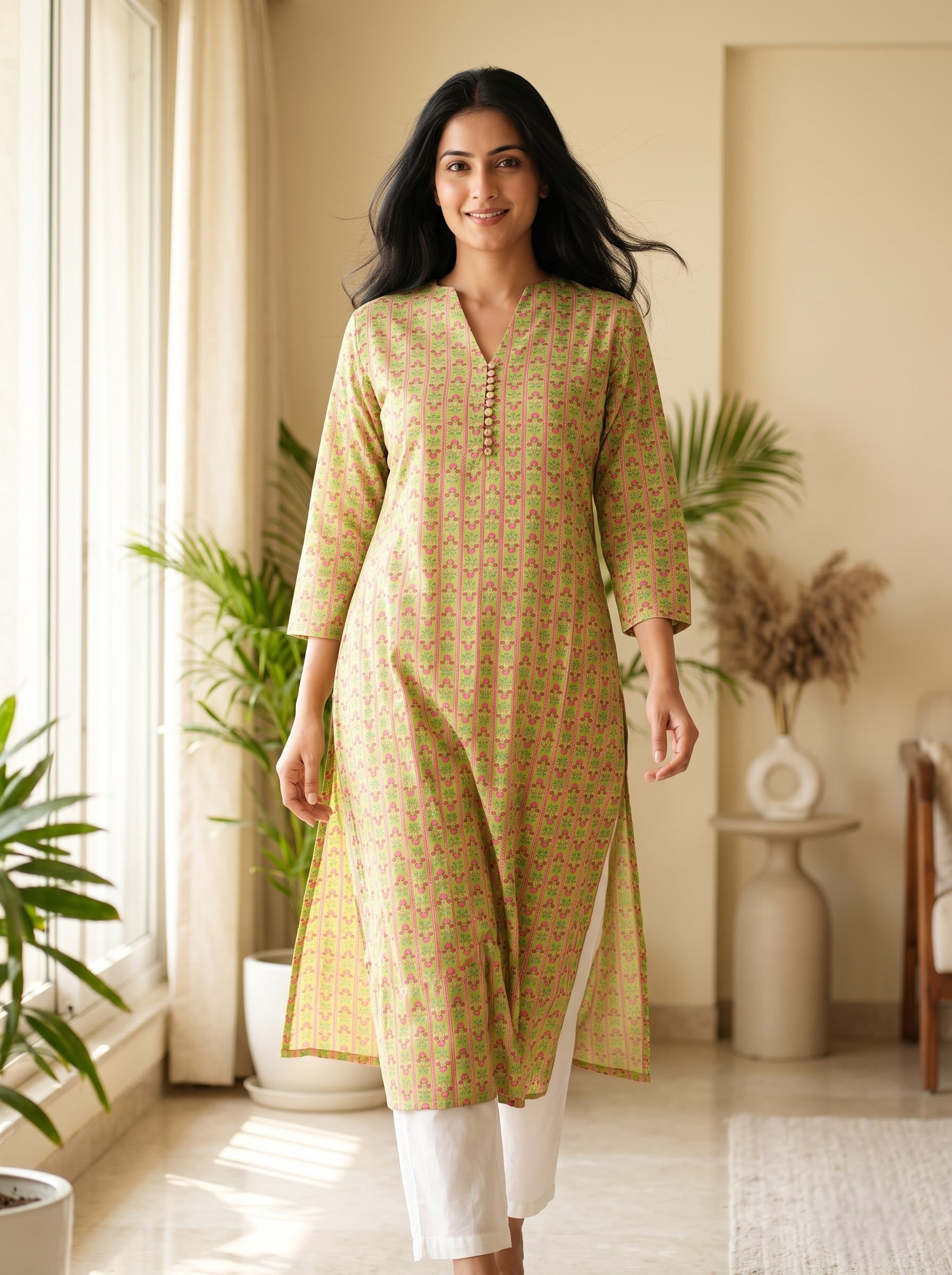 Savanya Green Floral Print Loop Dress