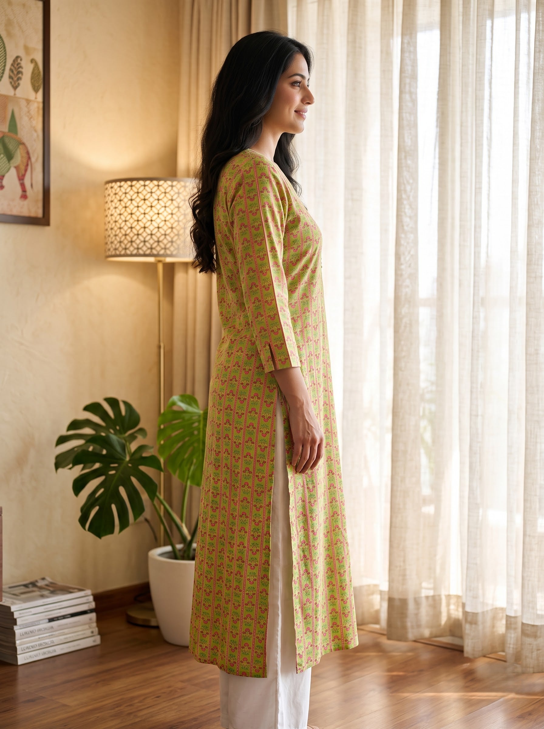 Savanya Green Floral Print Loop Dress