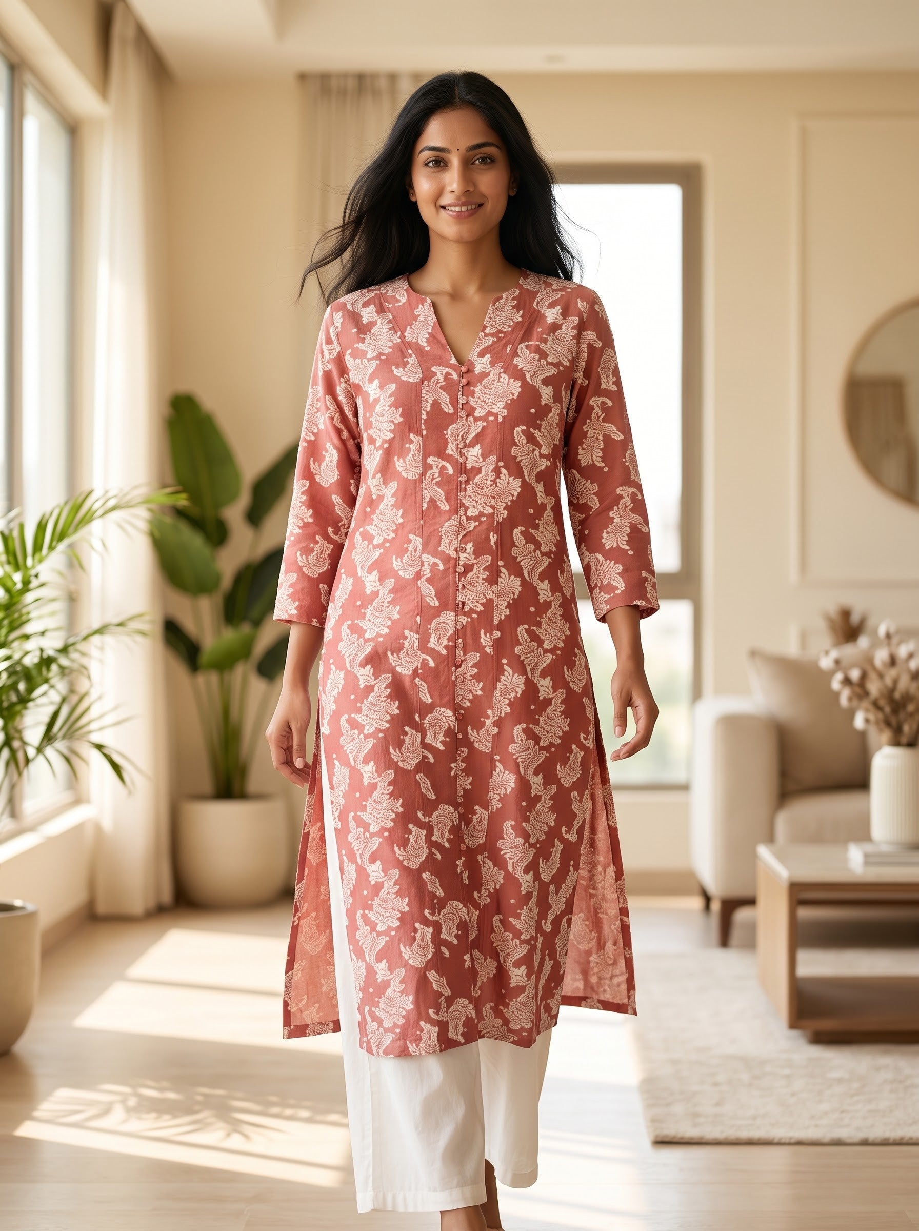 Savanya Dusty Rose White Embroidery Dress