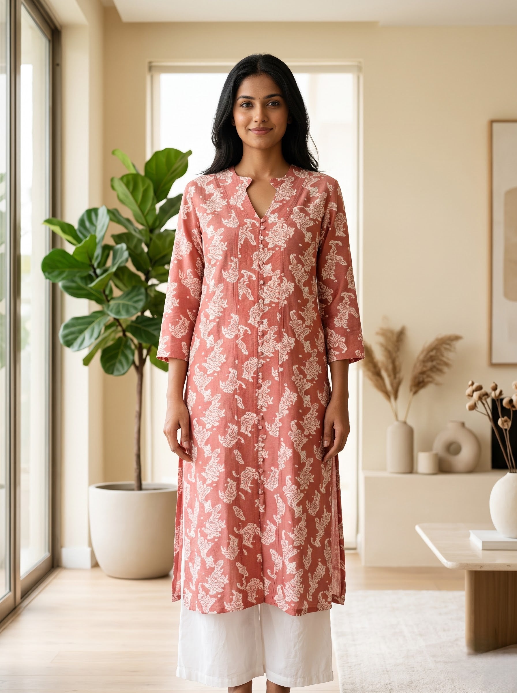 Savanya Dusty Rose White Embroidery Dress