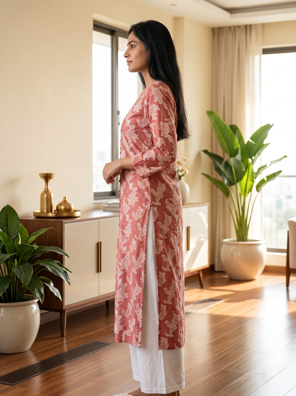 Savanya Dusty Rose White Embroidery Dress