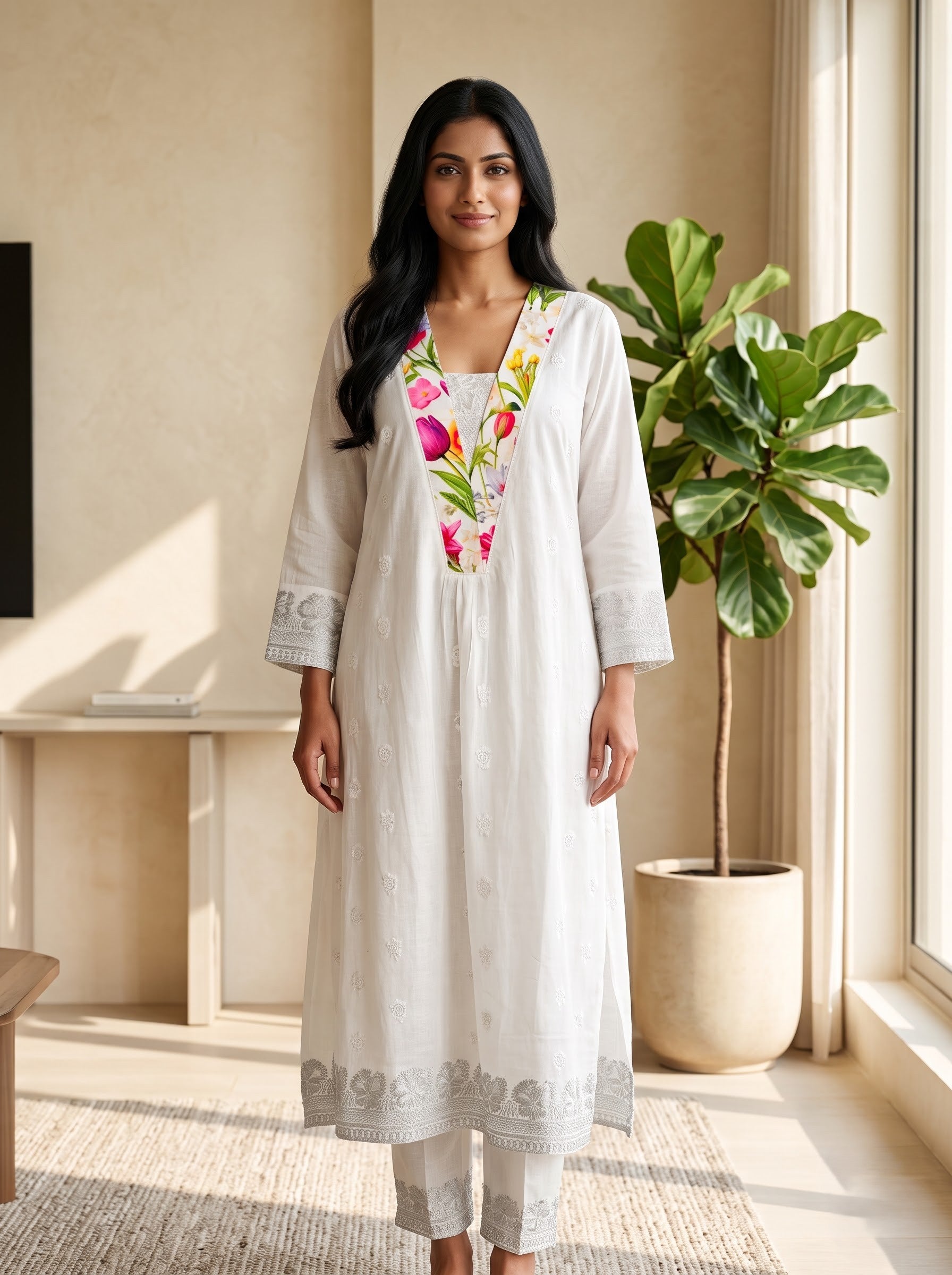 Savanya White Multi-Colour Embroidery Dress