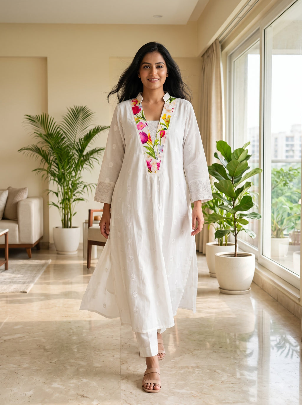 Savanya White Multi-Colour Embroidery Dress