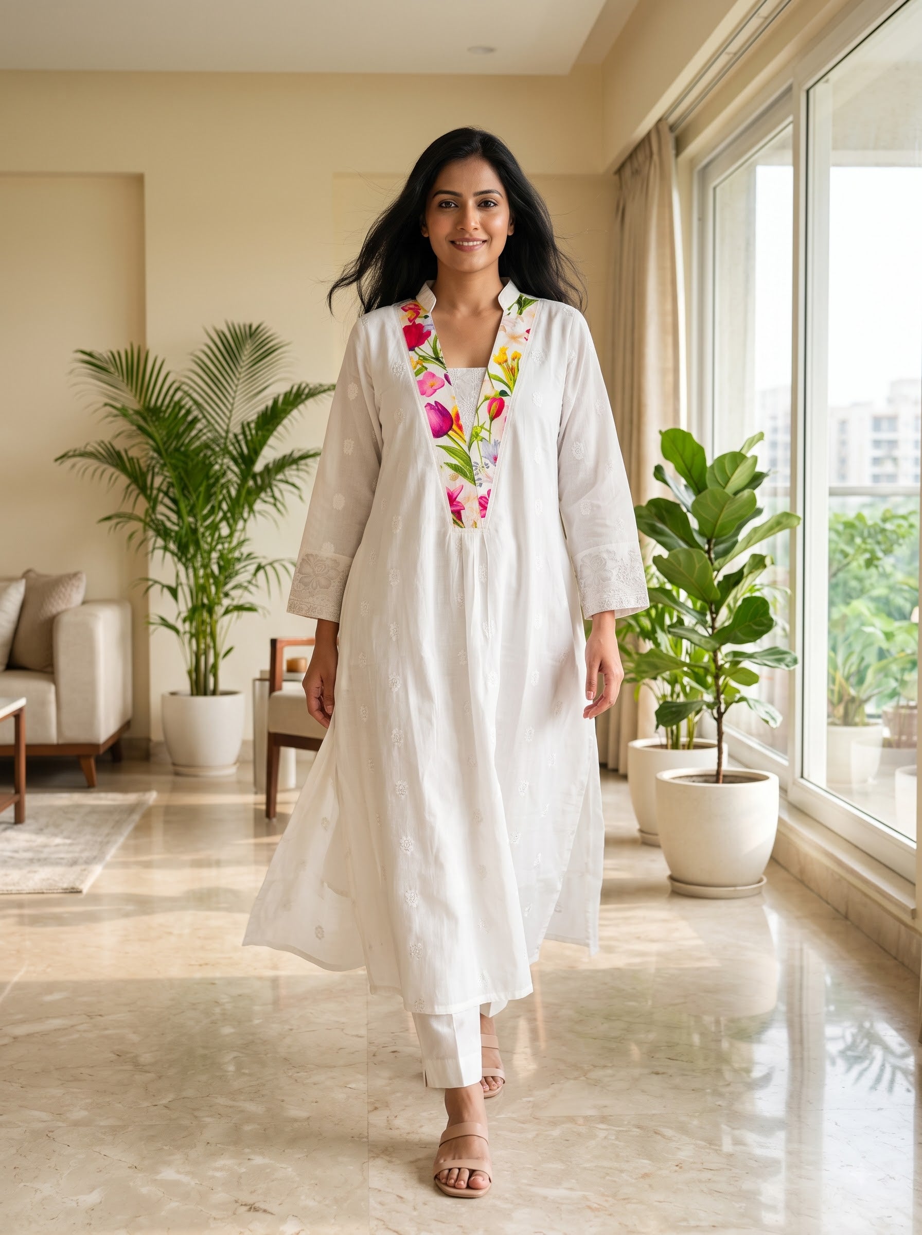 Savanya White Multi-Colour Embroidery Dress