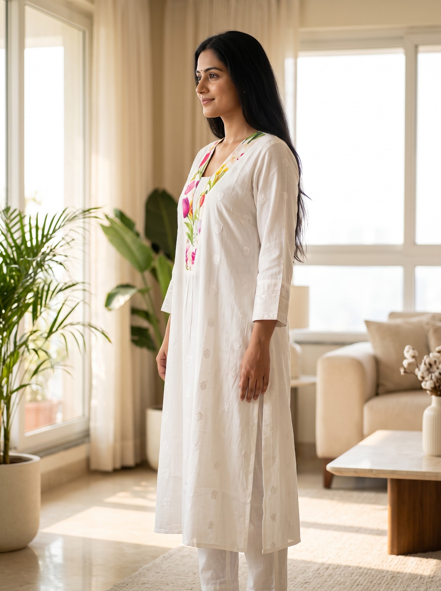 Savanya White Multi-Colour Embroidery Dress