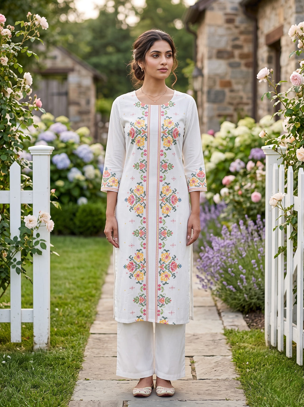 Savanya Warm White Round-Neck Dress