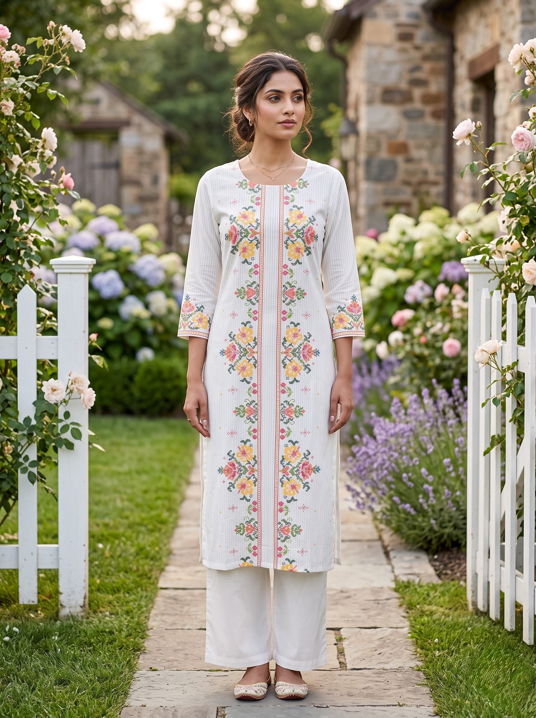 Savanya Warm White Round-Neck Dress