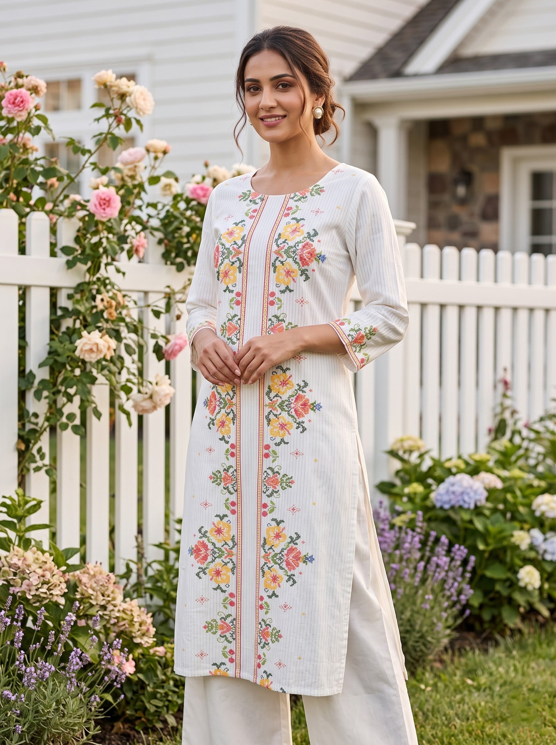 Savanya Warm White Round-Neck Dress